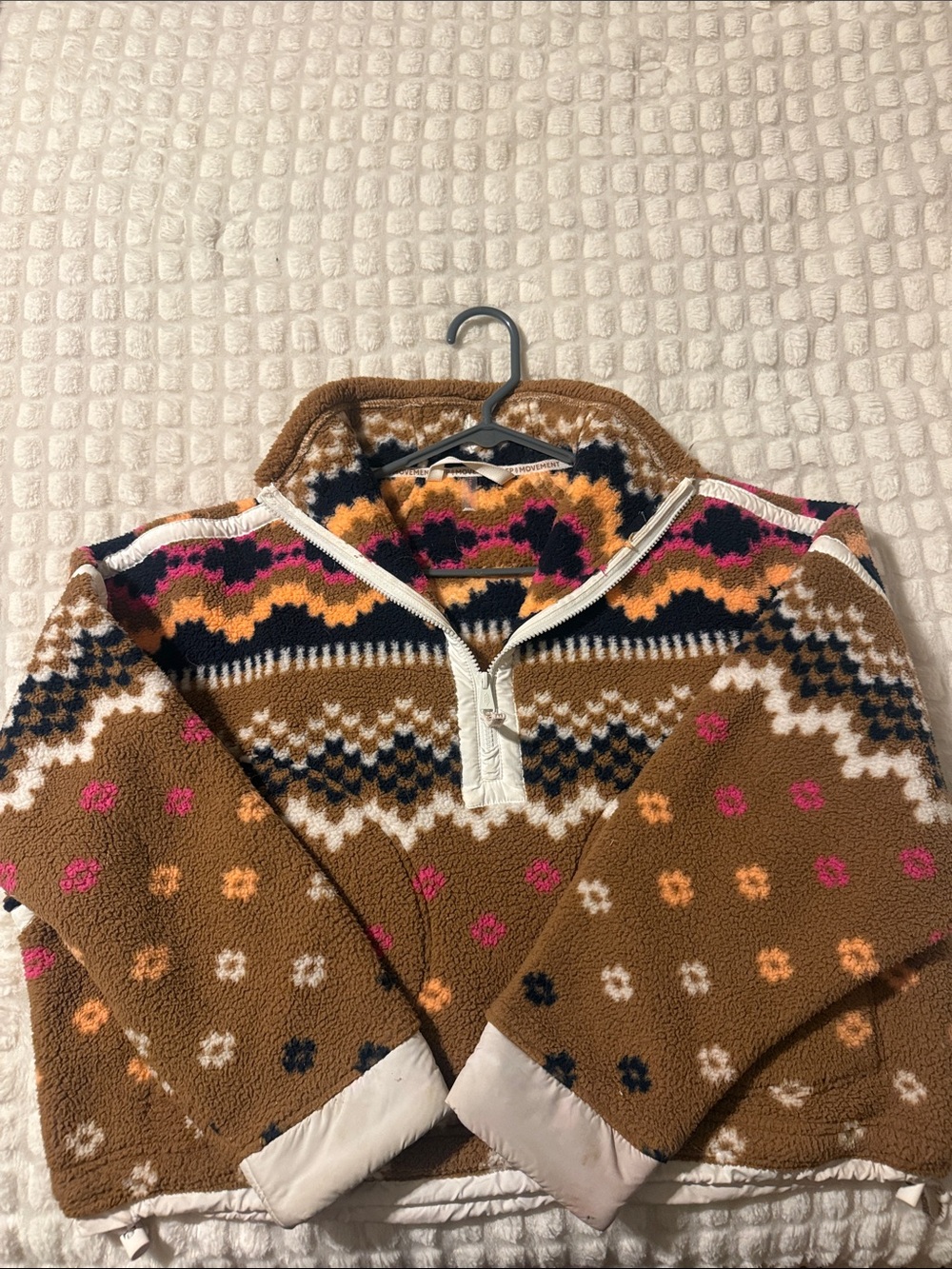 FP Movement by Free People Brown Patterned Quarter-Zip Fleece Pullover